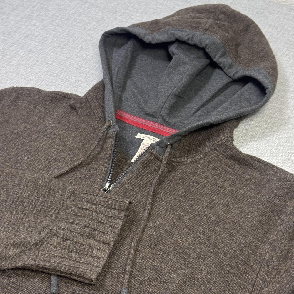 Carbon 2 Cobalt Hooded Sweater Mens Large Brown 1/4 Zip Quilted Elbow